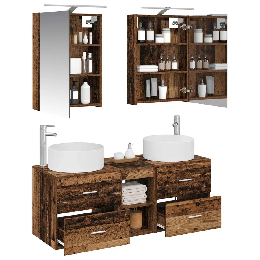 Ensemble de mobilier de salle de bain 5 pcs Bois ancien - 3