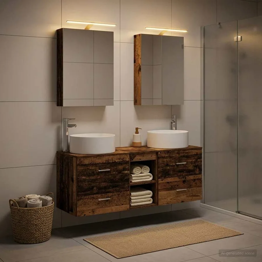 Ensemble de mobilier de salle de bain 5 pcs Bois ancien - 4