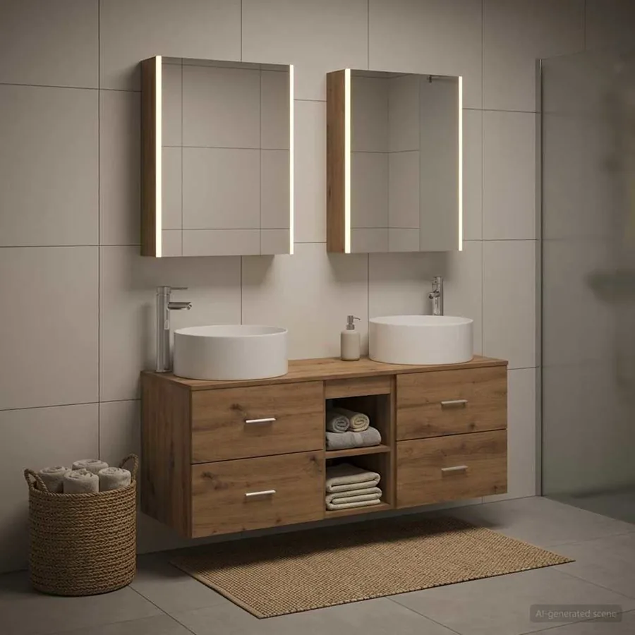 Ensemble de mobilier de salle de bain 5 pc Chêne artisanal