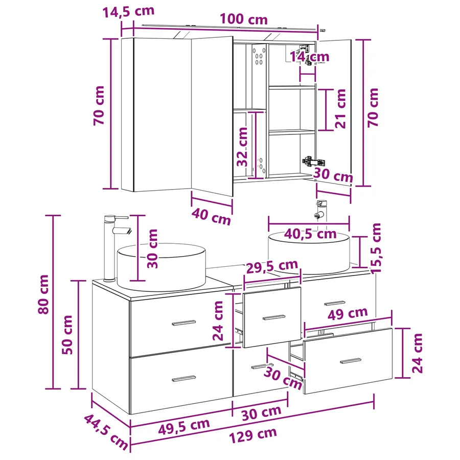 Ensemble de mobilier de salle de bain 4 pcs Chêne noir - 14
