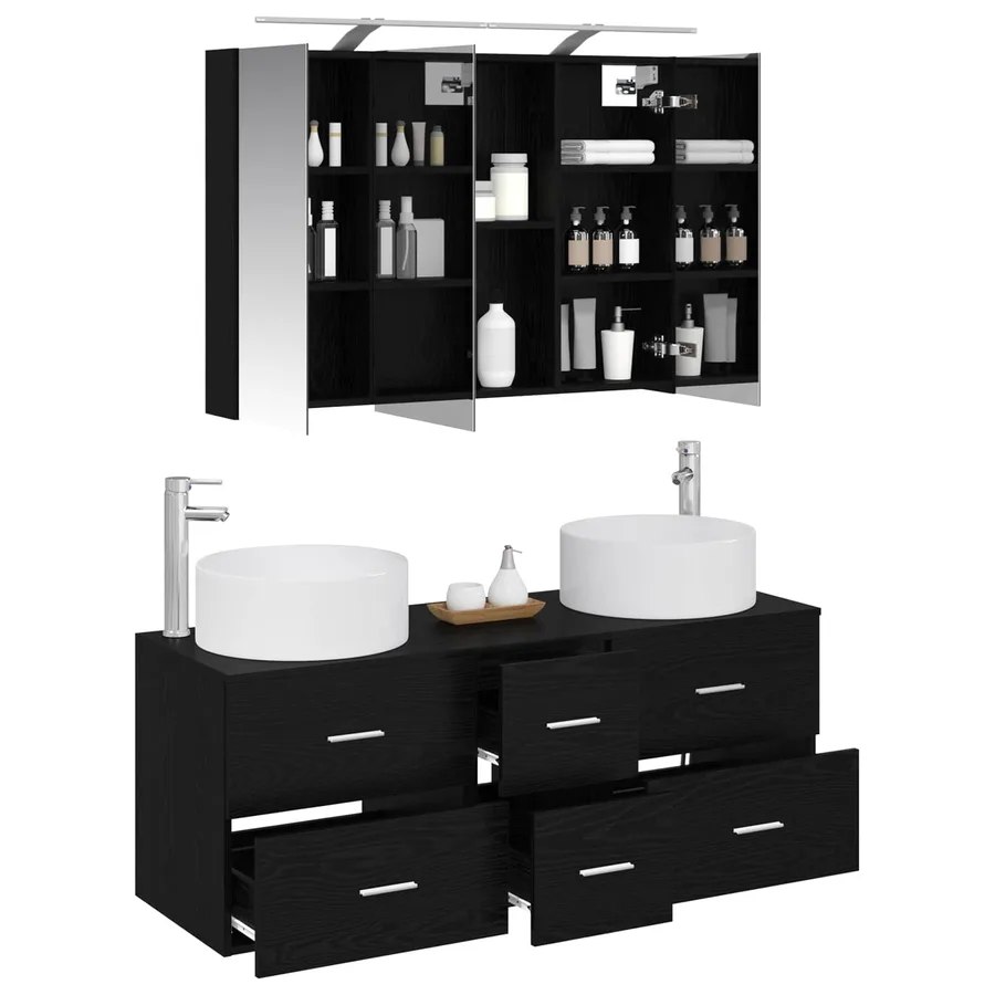 Ensemble de mobilier de salle de bain 4 pcs Chêne noir - 3