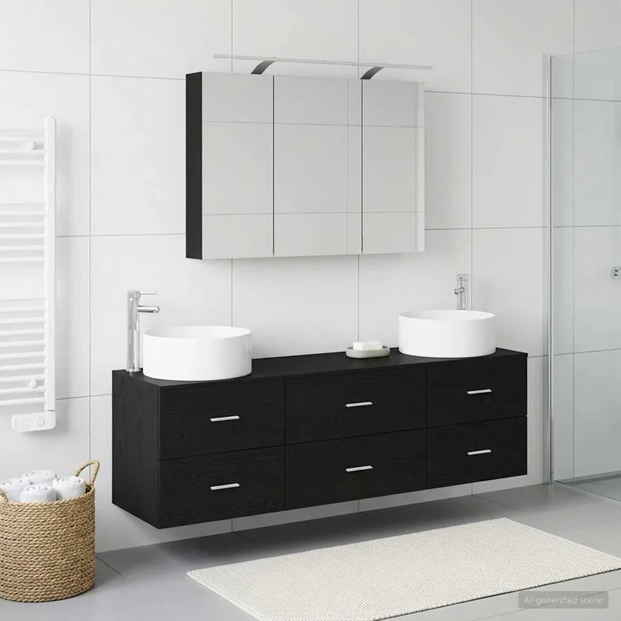 Ensemble de mobilier de salle de bain 4 pcs Chêne noir