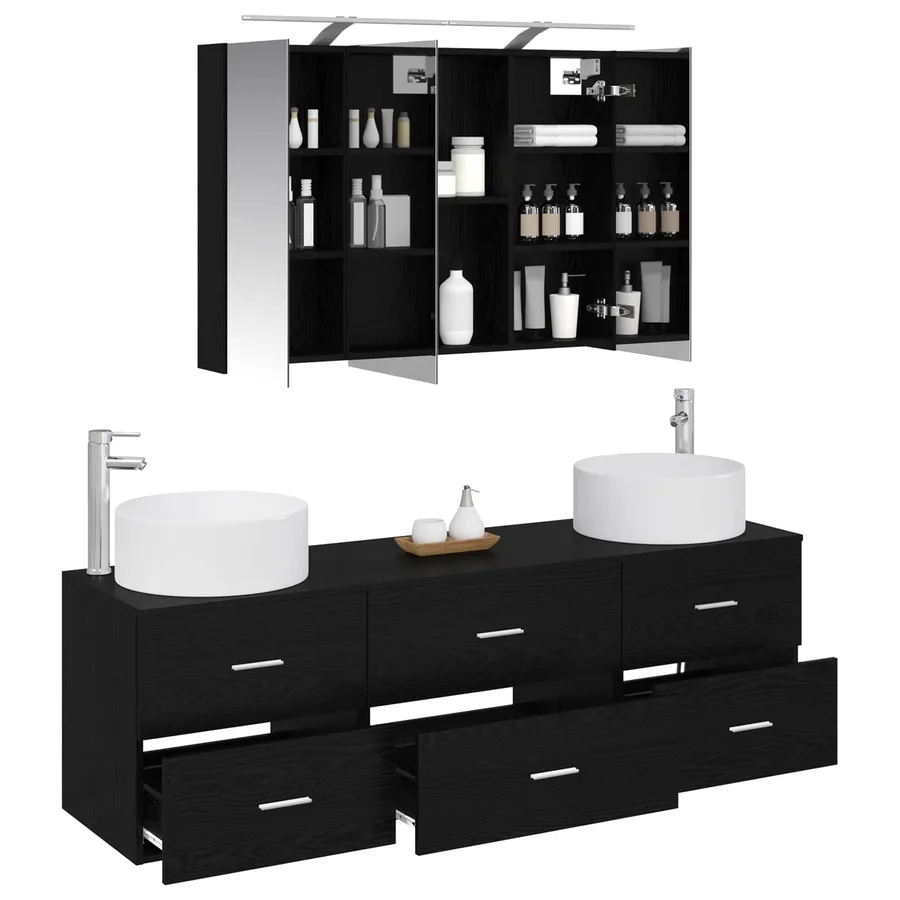 Ensemble de mobilier de salle de bain 4 pcs Chêne noir - 3