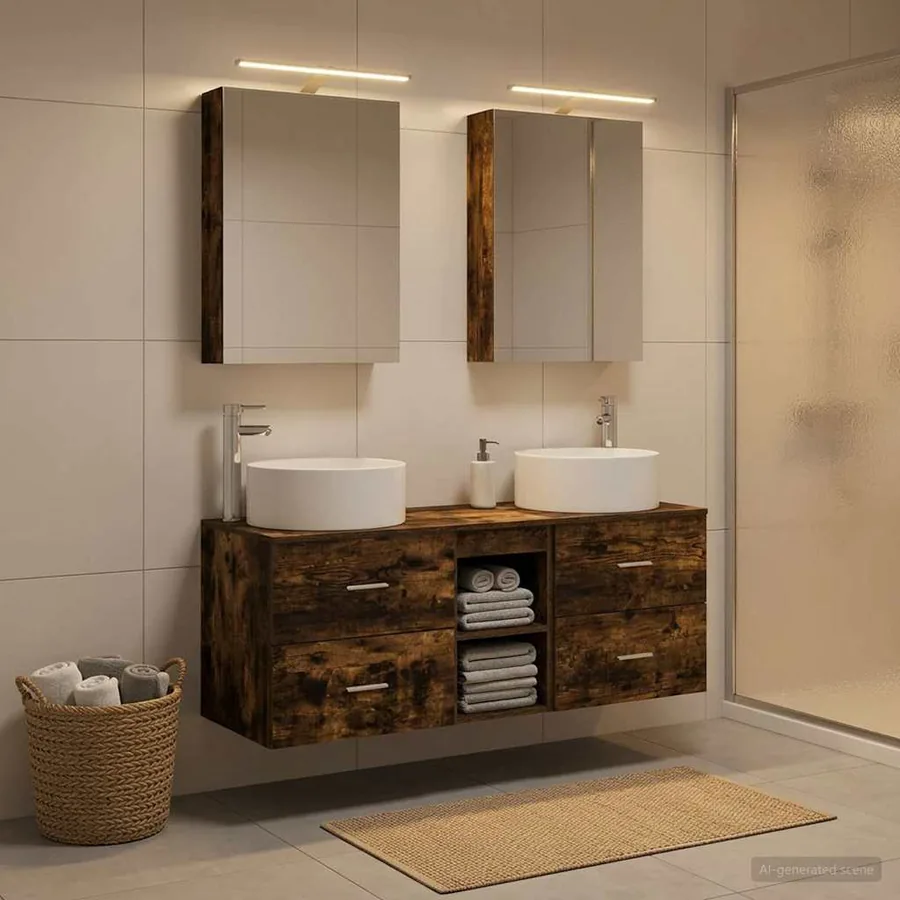 Ensemble de mobilier de salle de bain 5 pcs Chêne fumé