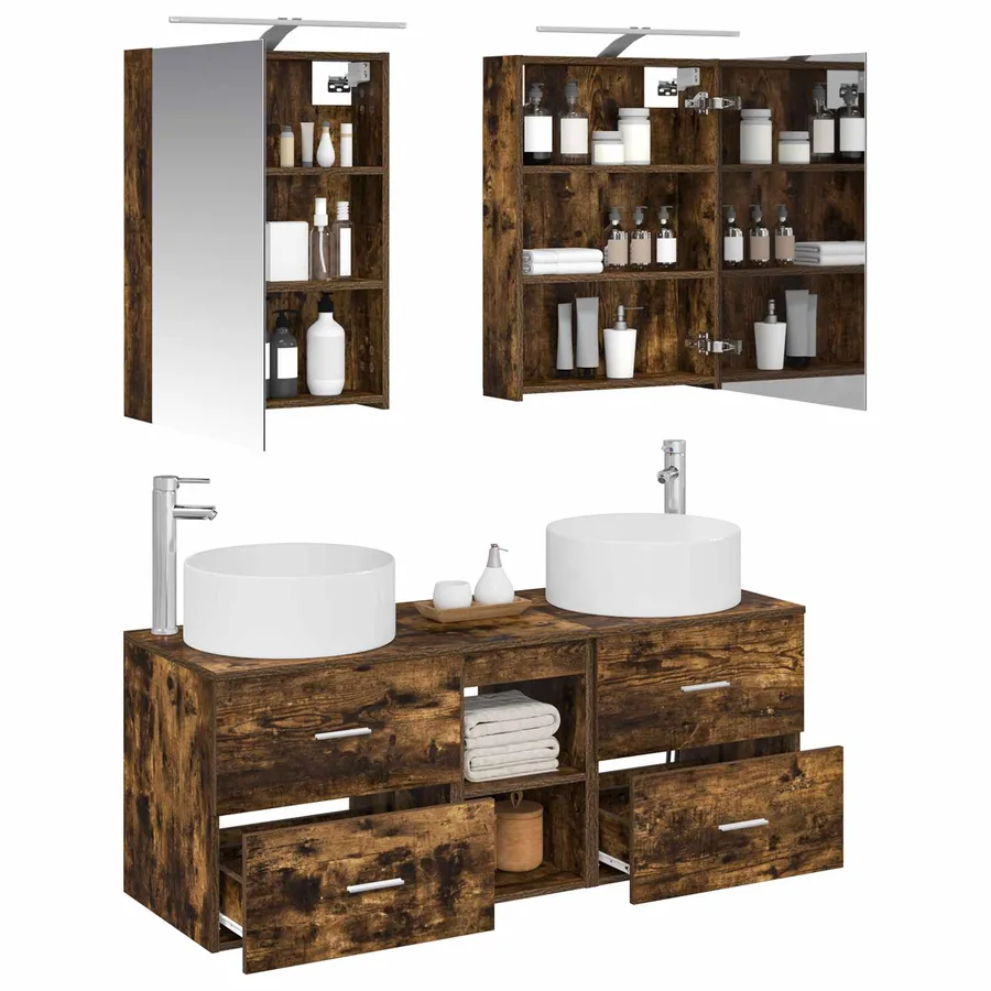 Ensemble de mobilier de salle de bain 5 pcs Chêne fumé - 3