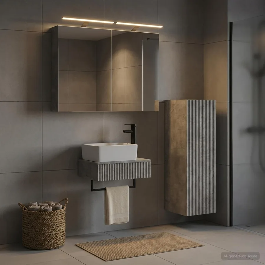 Ensemble d'armoire de salle de bain 4 pcs Gris béton