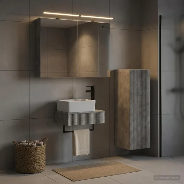 Ensemble d'armoire de salle de bain 4 pcs Gris béton