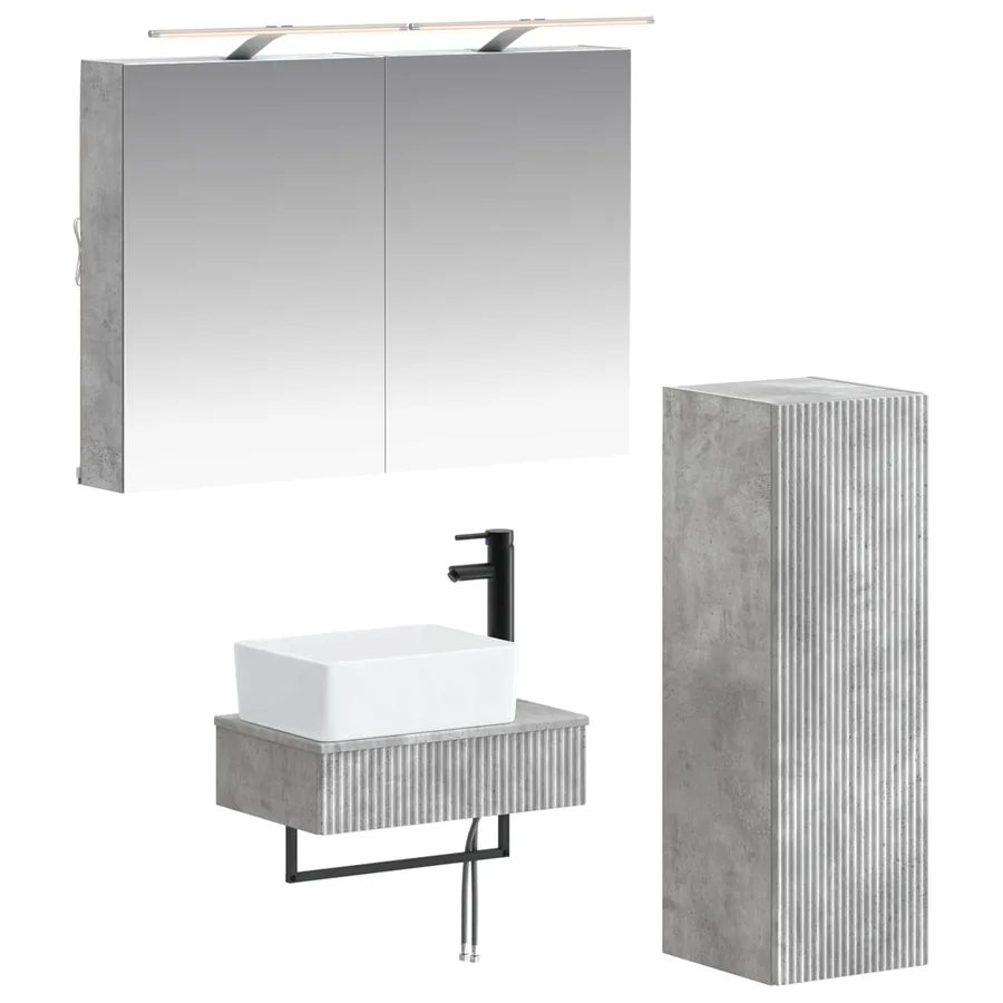 Ensemble d'armoire de salle de bain 4 pcs Gris béton - 2