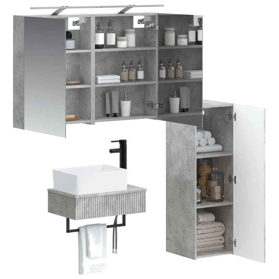 Ensemble d'armoire de salle de bain 4 pcs Gris béton - 3