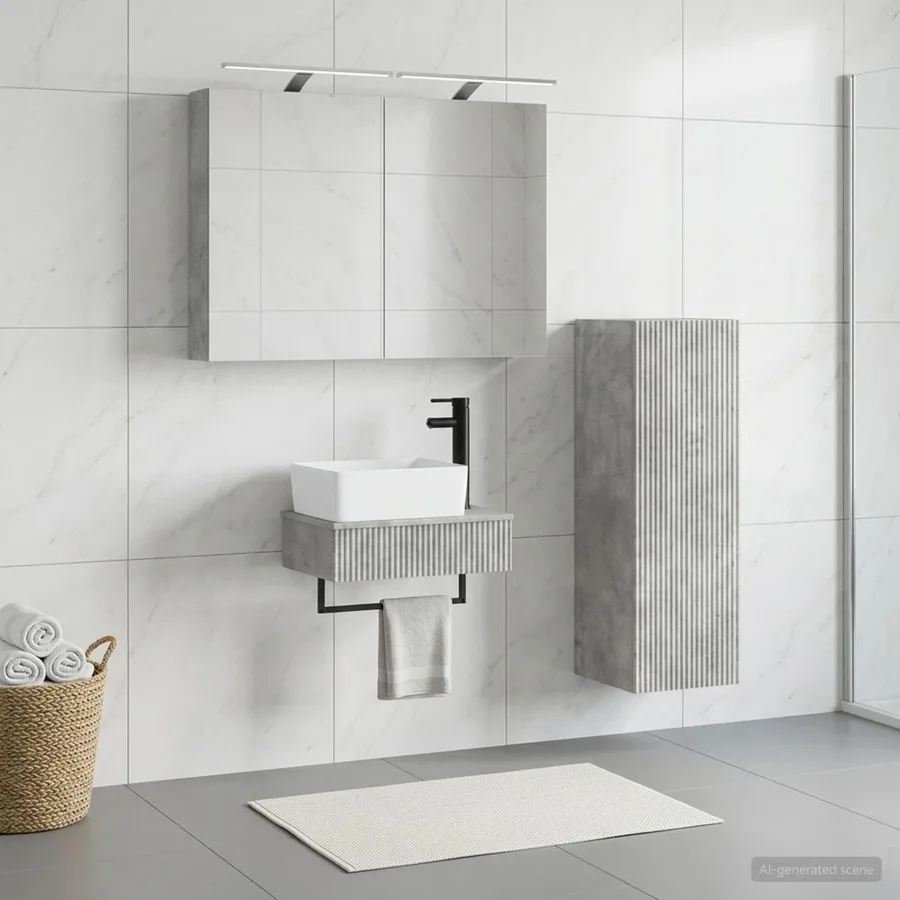 Ensemble d'armoire de salle de bain 4 pcs Gris béton - 4