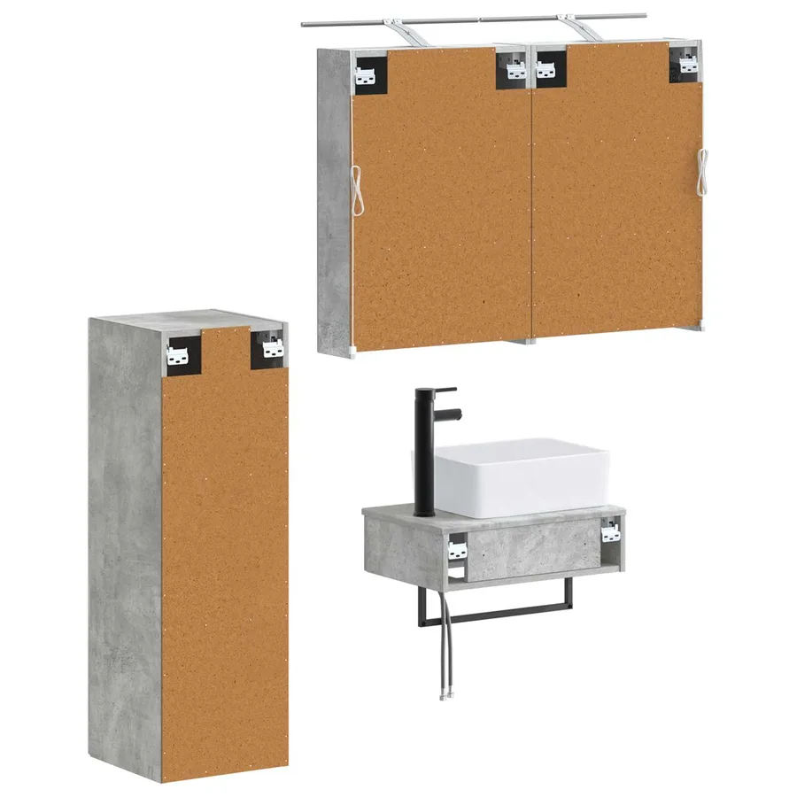 Ensemble d'armoire de salle de bain 4 pcs Gris béton - 5
