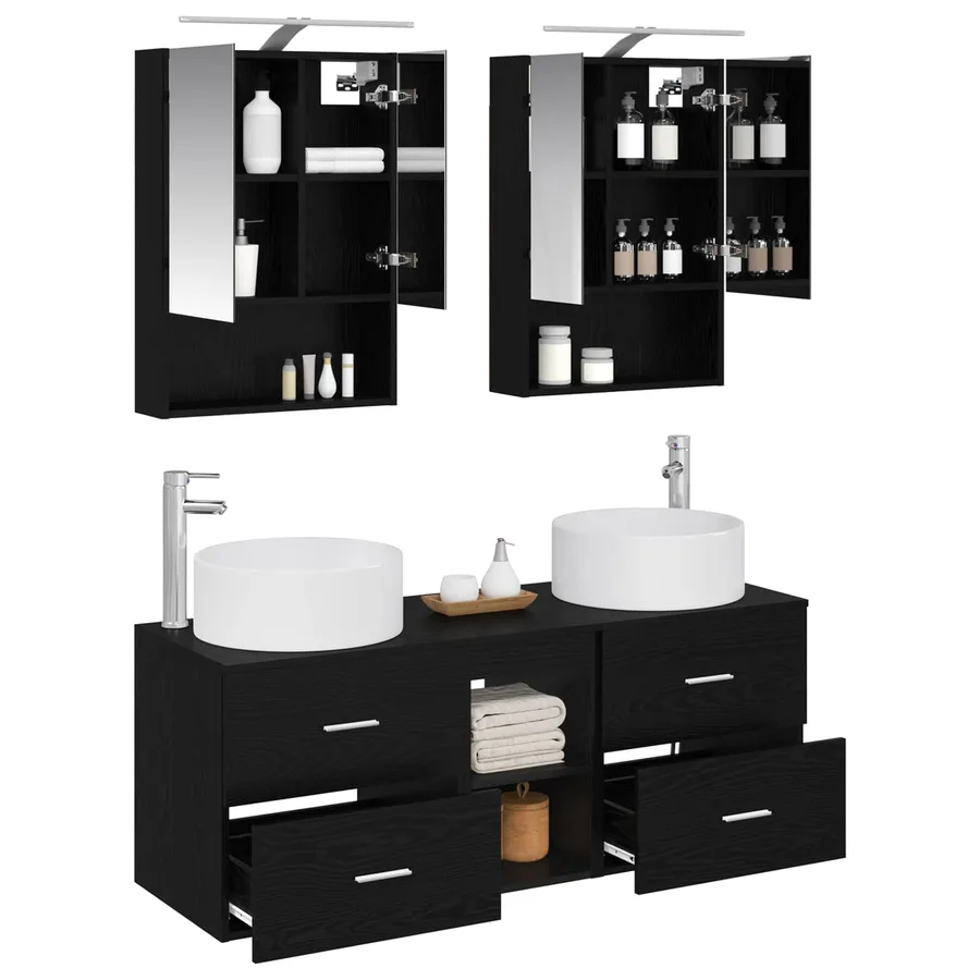 Ensemble de mobilier de salle de bain 5 pcs Chêne noir - 3