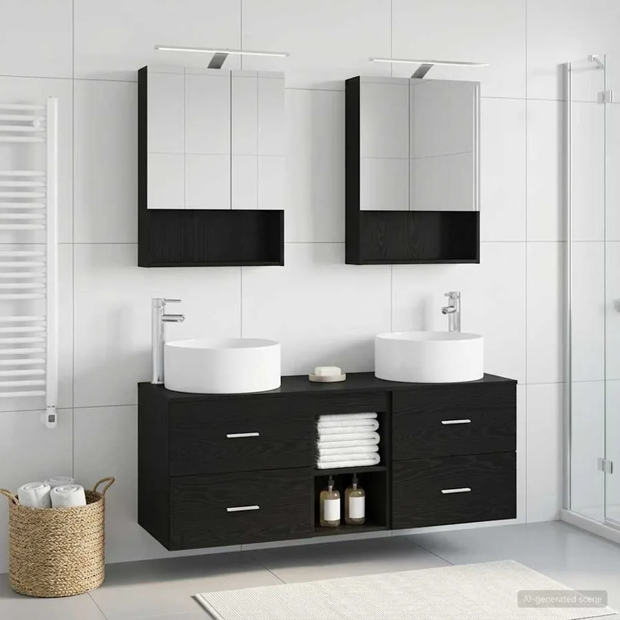 Ensemble de mobilier de salle de bain 5 pcs Chêne noir - 4