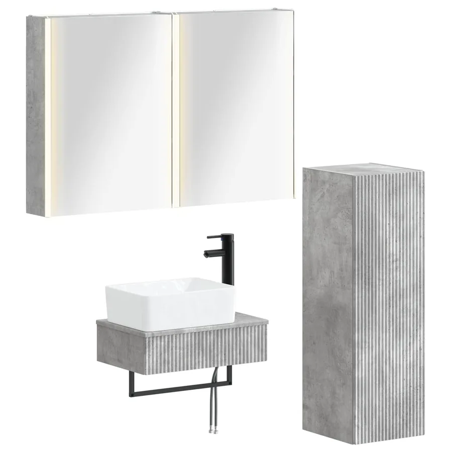 Ensemble de mobilier de salle de bain 4 pcs Gris béton - 2