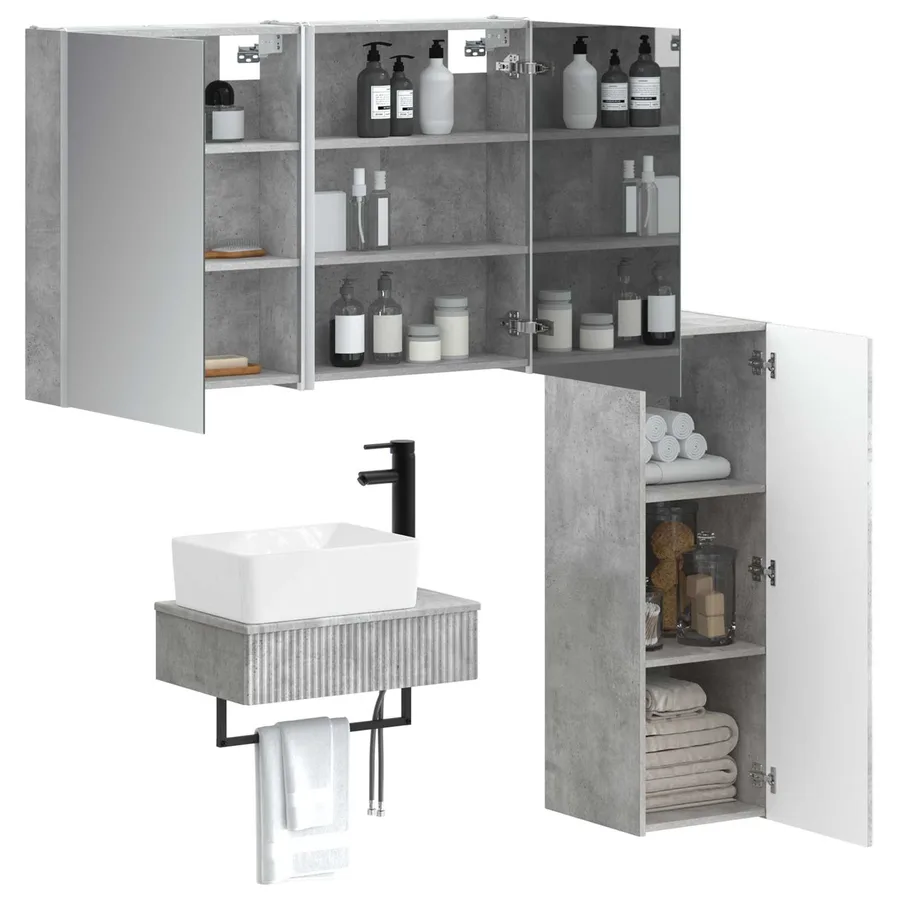 Ensemble de mobilier de salle de bain 4 pcs Gris béton - 3