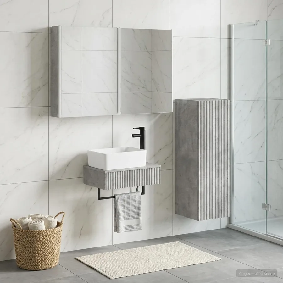 Ensemble de mobilier de salle de bain 4 pcs Gris béton - 4