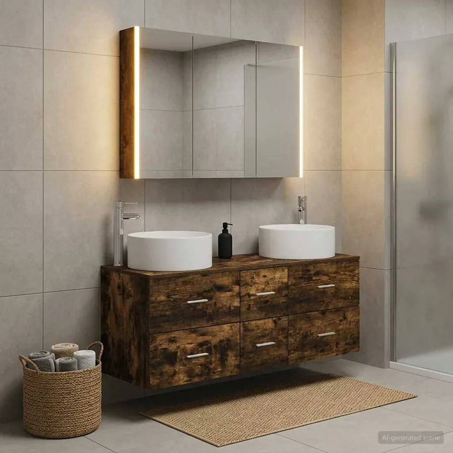 Ensemble de mobilier de salle de bain 4 pcs Chêne fumé