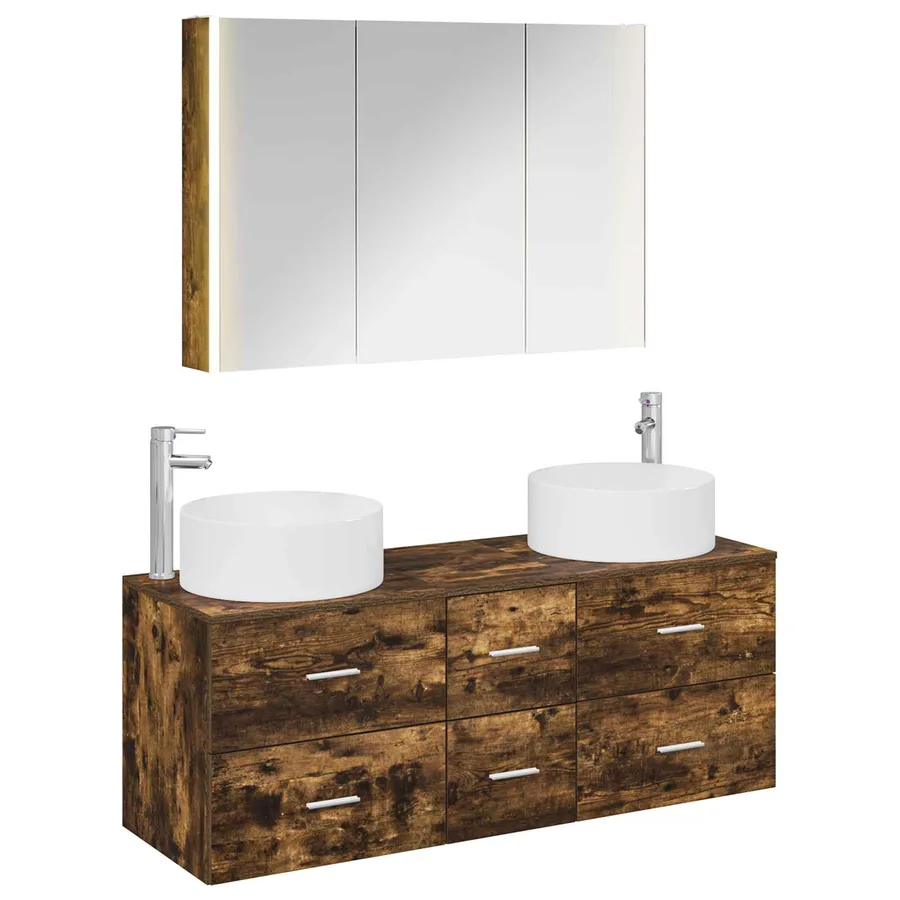 Ensemble de mobilier de salle de bain 4 pcs Chêne fumé - 2