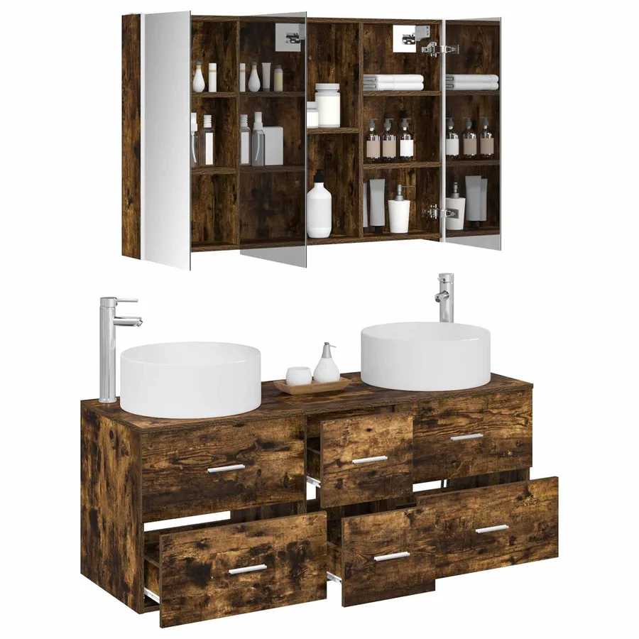 Ensemble de mobilier de salle de bain 4 pcs Chêne fumé - 3