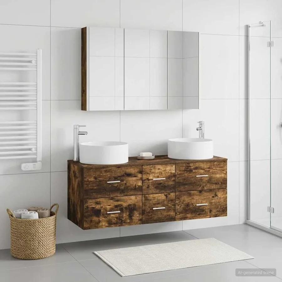 Ensemble de mobilier de salle de bain 4 pcs Chêne fumé - 4