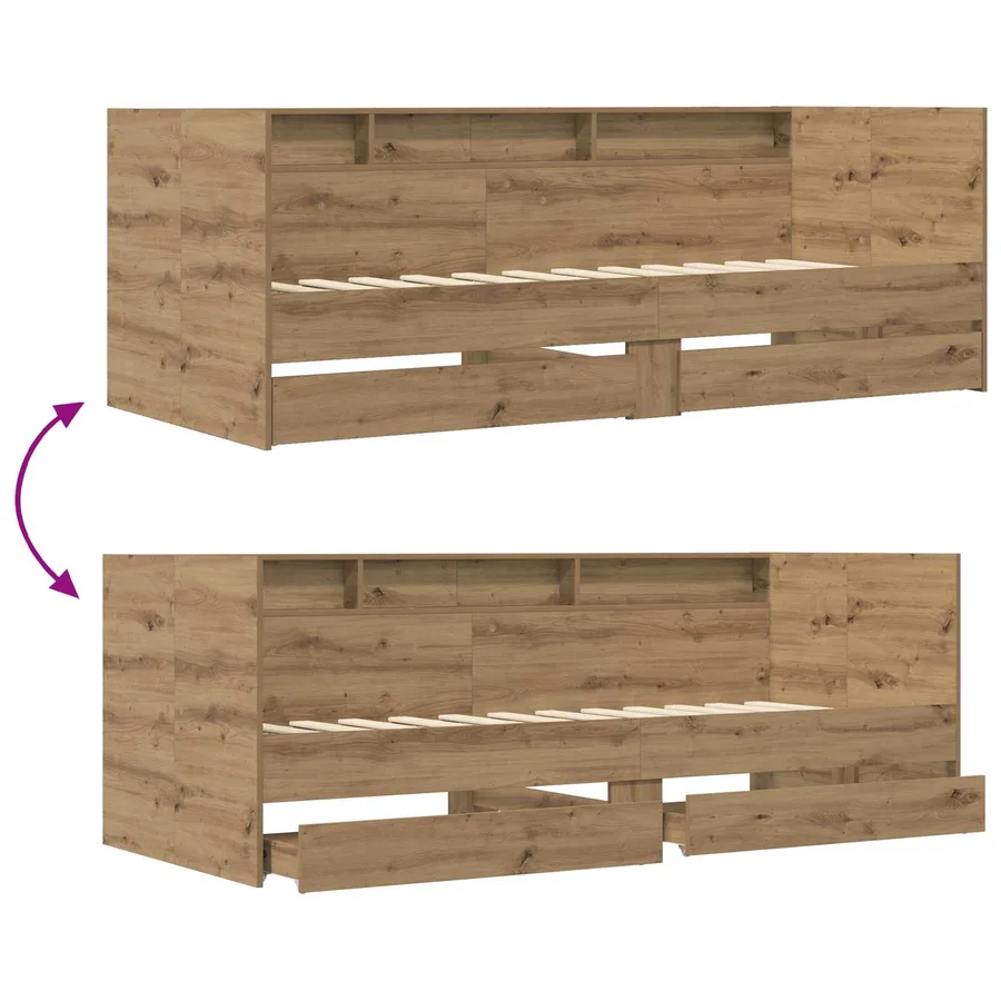 Lit d'appoint avec tiroir Chêne artisanal Bois d'ingénierie - 7