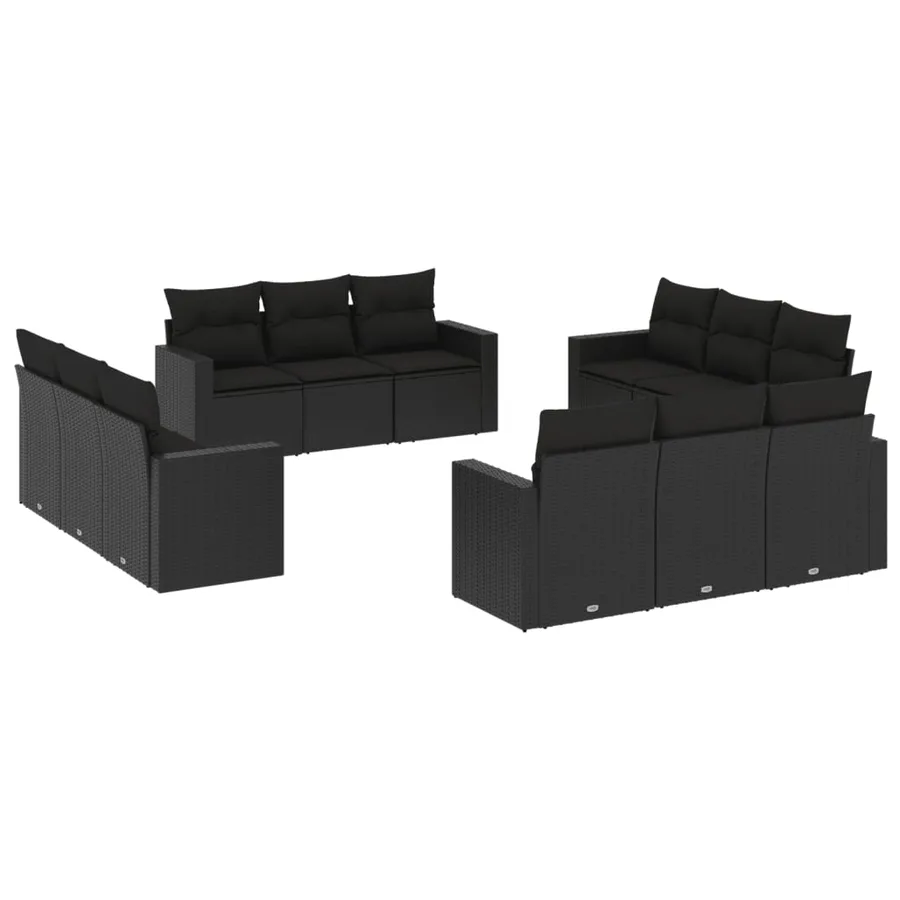 Salon de jardin 12 pcs avec coussins noir résine tressée - 2