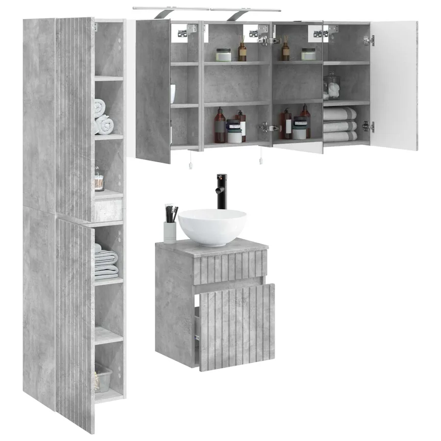 Ensemble d'armoire de salle de bain 5 pcs Gris béton - 3