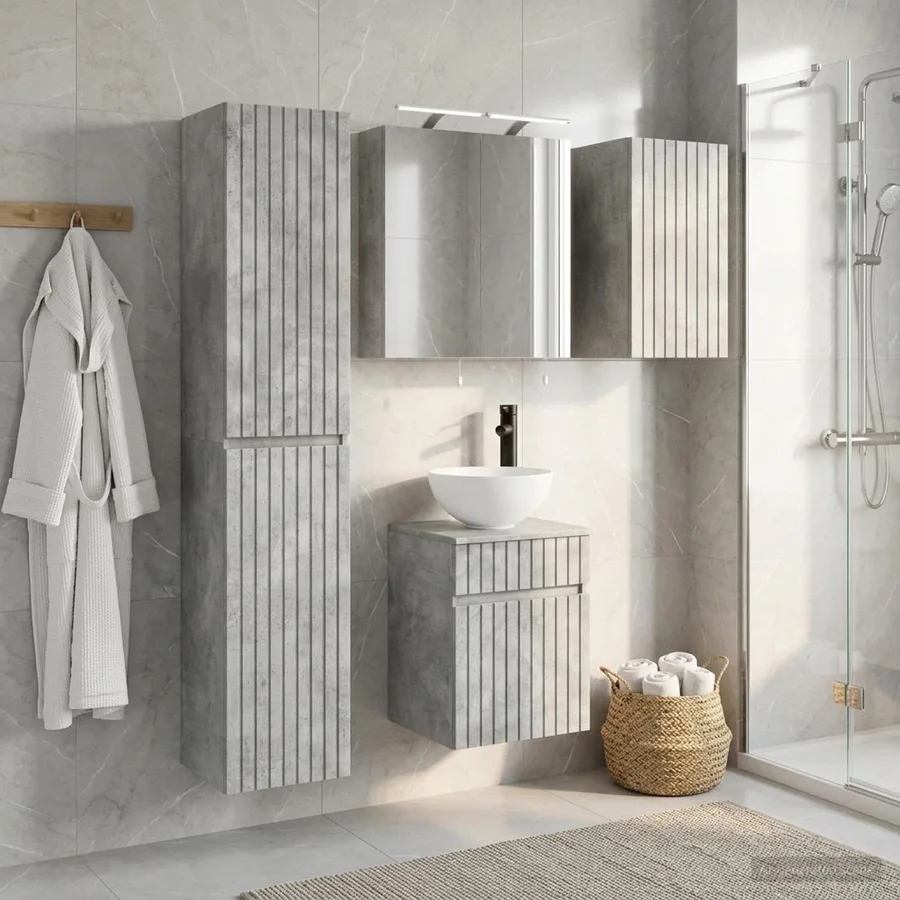 Ensemble d'armoire de salle de bain 5 pcs Gris béton - 4