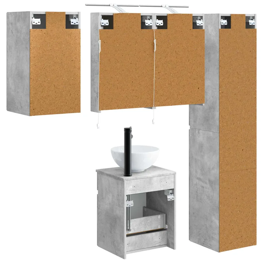 Ensemble d'armoire de salle de bain 5 pcs Gris béton - 9