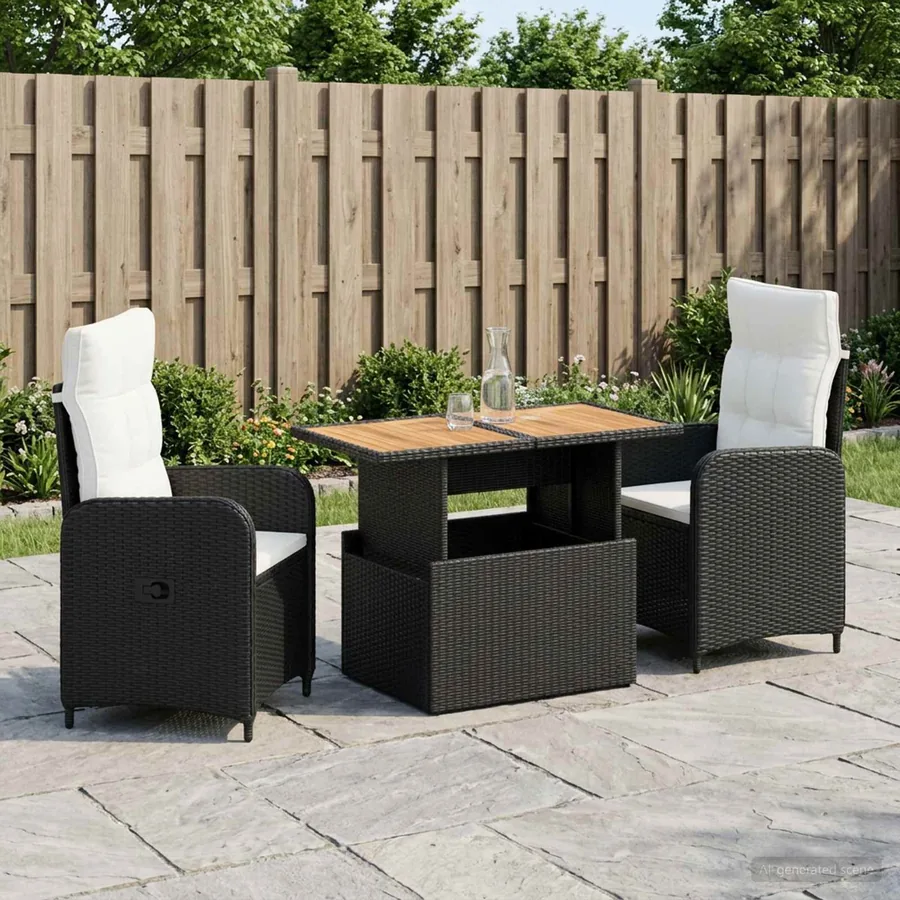Ensemble de repas extérieur 3 pcs Noir et blanc crème