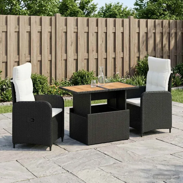 Ensemble de repas extérieur 3 pcs Noir et blanc crème