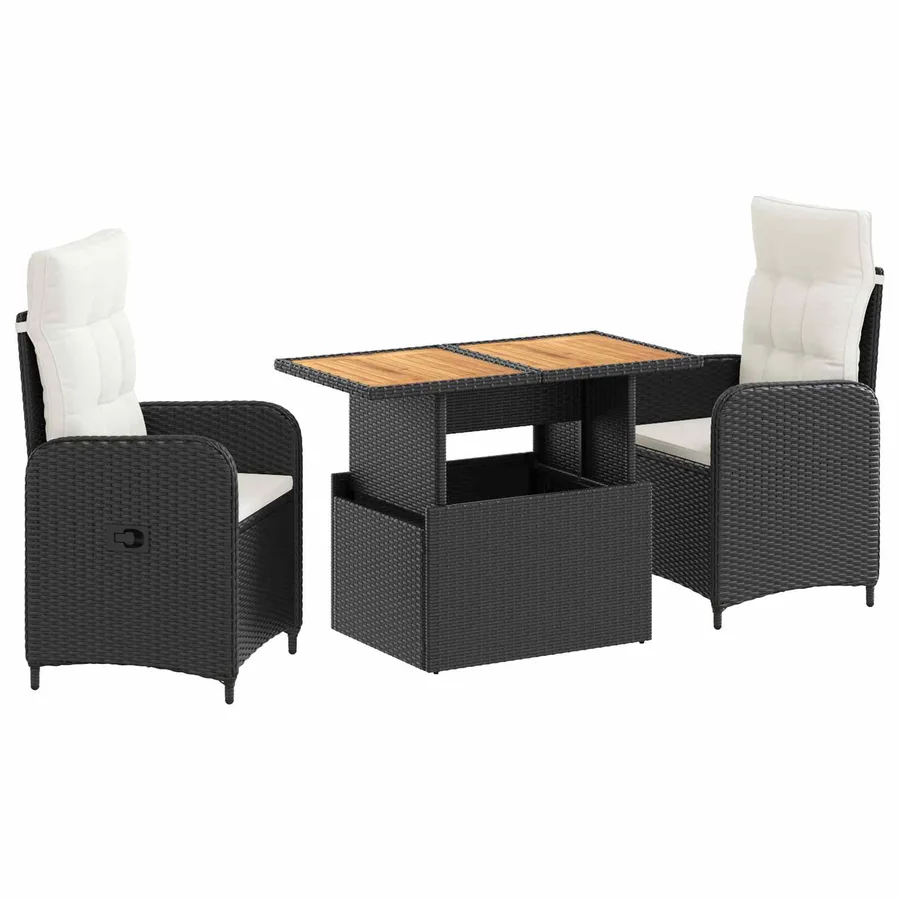 Ensemble de repas extérieur 3 pcs Noir et blanc crème - 2