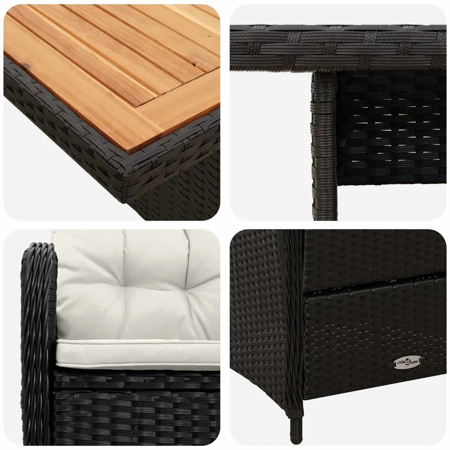 Ensemble de repas extérieur 3 pcs Noir et blanc crème - 7
