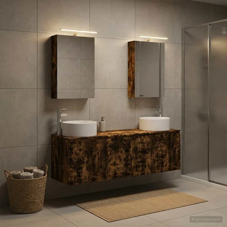 Ensemble d'armoire de salle de bain 5 pcs Chêne fumé