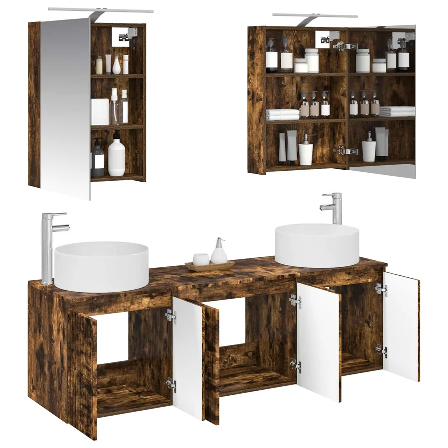 Ensemble d'armoire de salle de bain 5 pcs Chêne fumé - 3