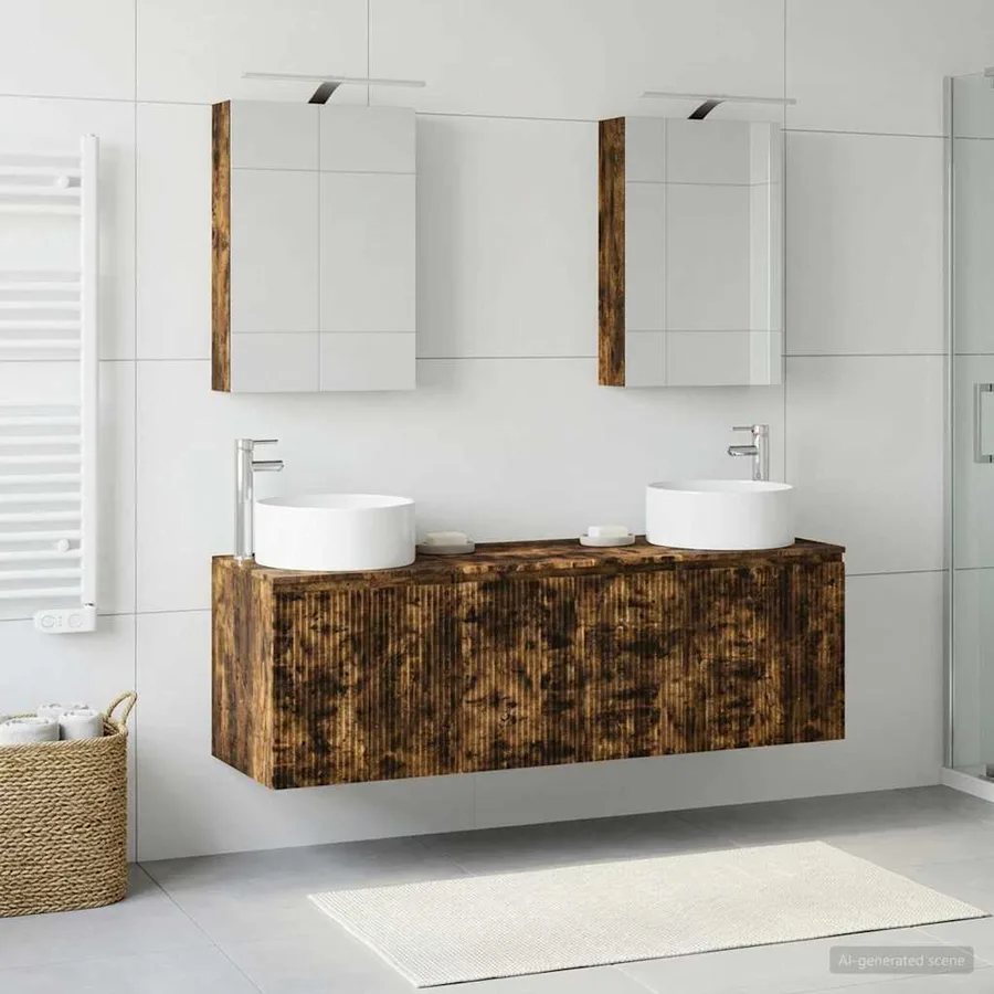 Ensemble d'armoire de salle de bain 5 pcs Chêne fumé - 4