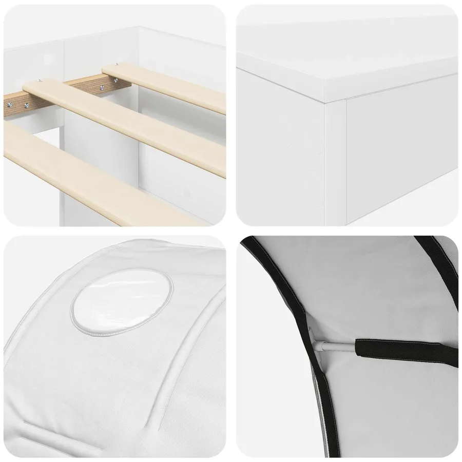 Lit avec Tunnel 3 pc Blanc Bois d'ingénierie - 9