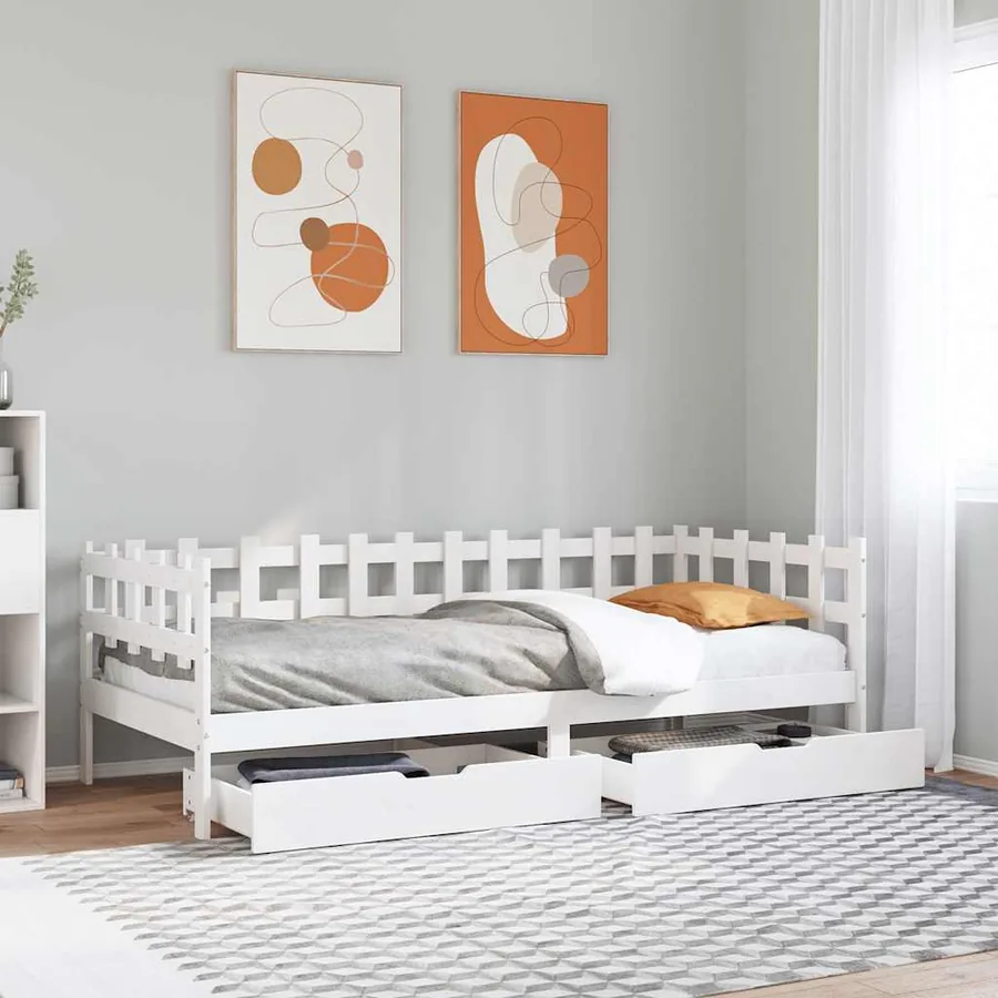 Lit de jour et tiroirs sans matelas blanc 90x190 cm bois massif