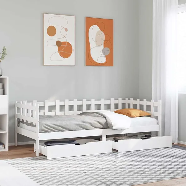 Lit de jour et tiroirs sans matelas blanc 90x190 cm bois massif