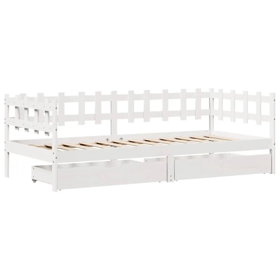 Lit de jour et tiroirs sans matelas blanc 90x190 cm bois massif - 3