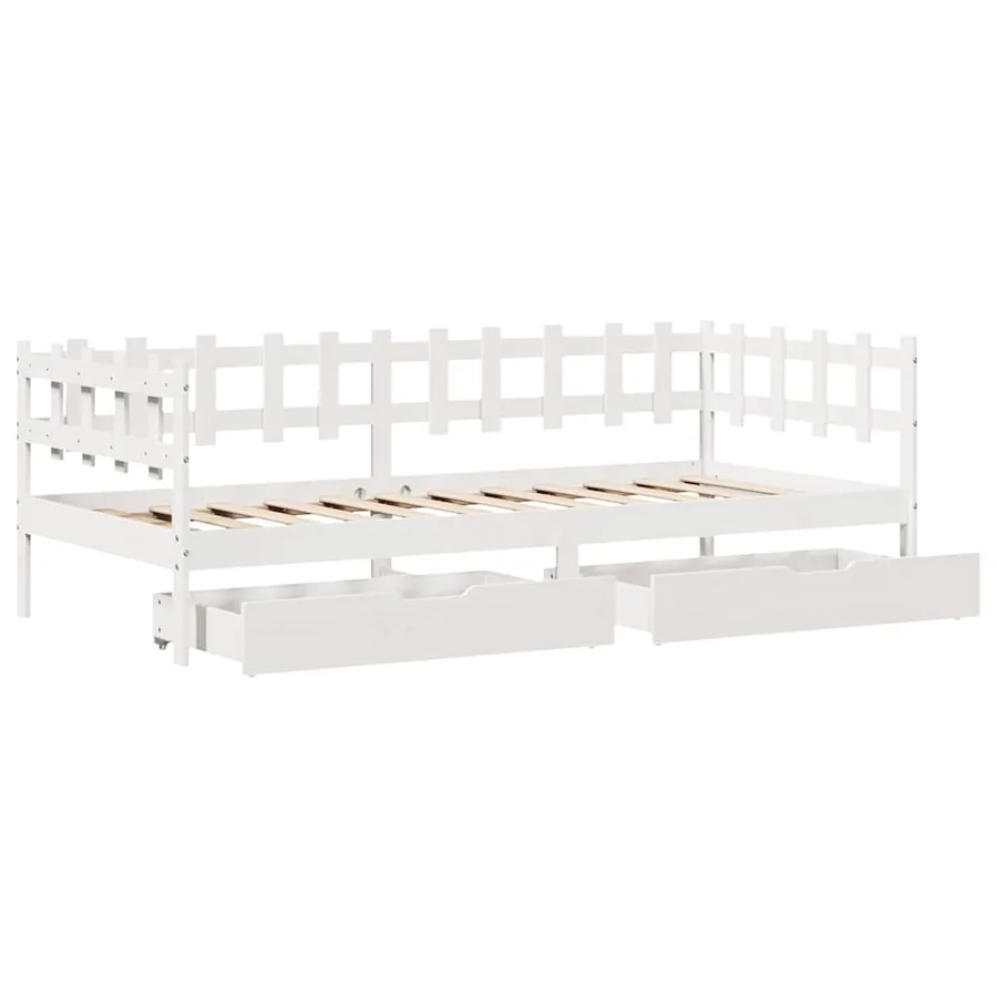 Lit de jour et tiroirs sans matelas blanc 90x190 cm bois massif - 9