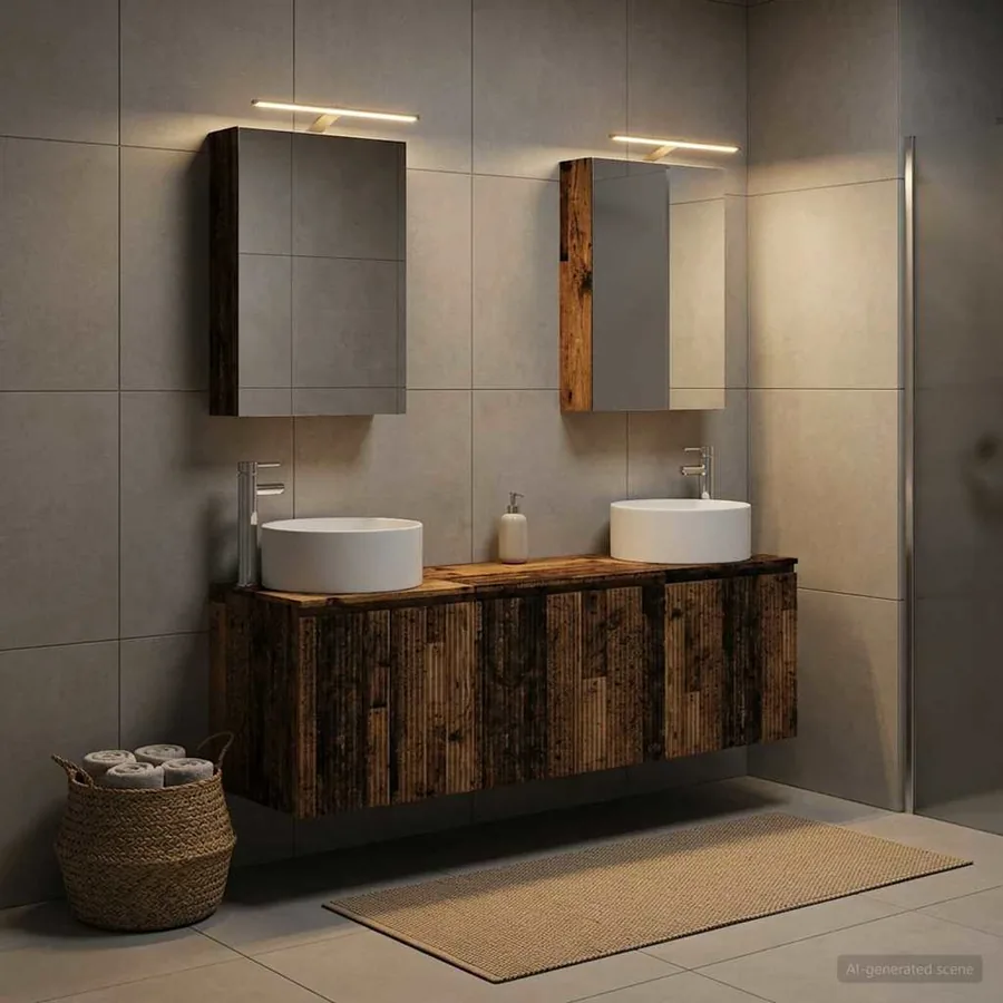 Ensemble d'armoire de salle de bain 5 pcs Bois ancien