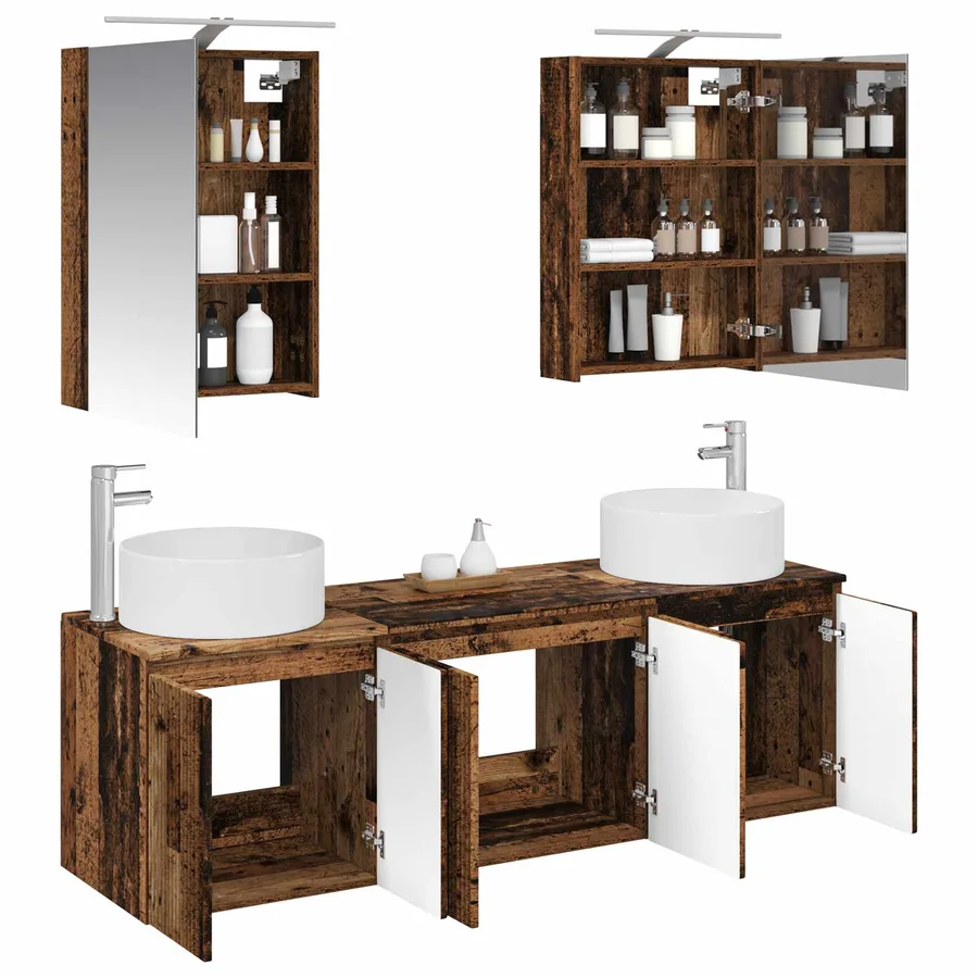 Ensemble d'armoire de salle de bain 5 pcs Bois ancien - 3