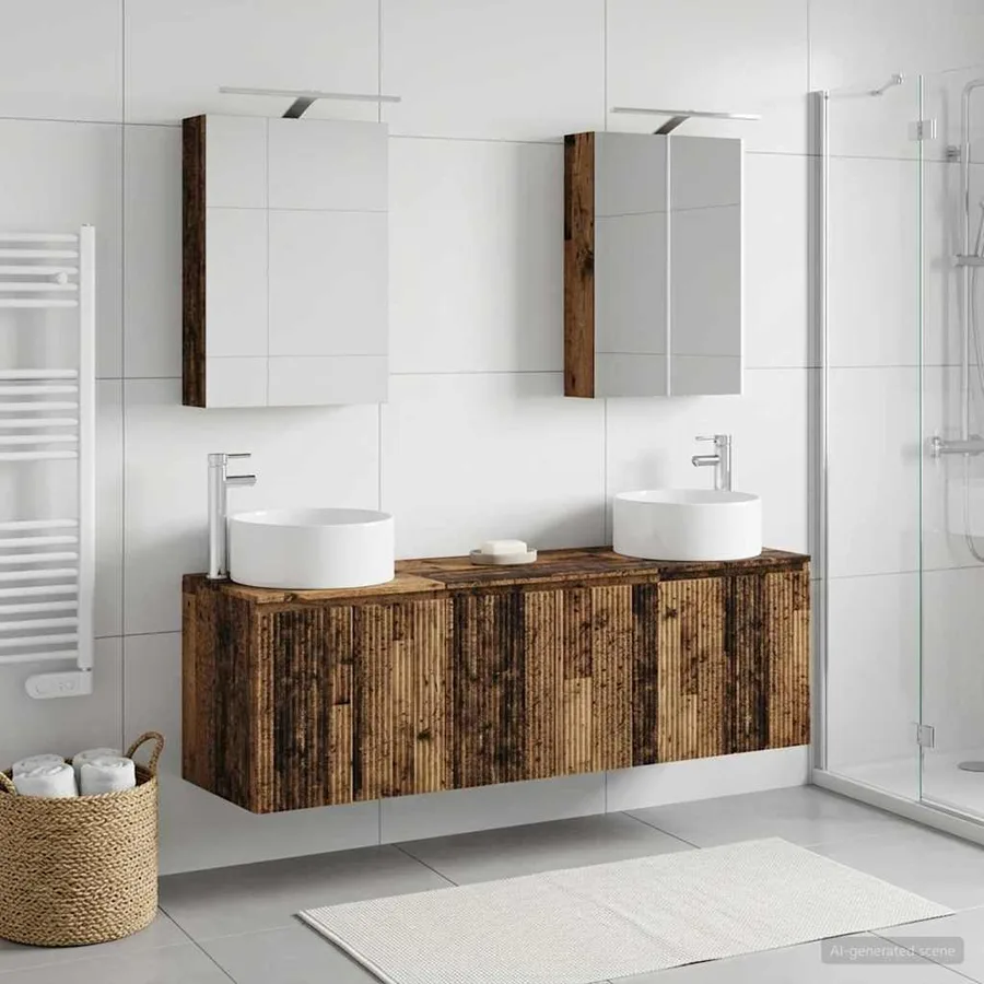 Ensemble d'armoire de salle de bain 5 pcs Bois ancien - 4