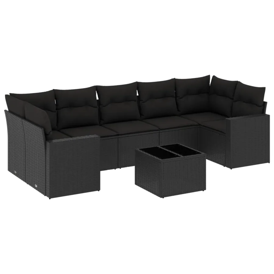 Salon de jardin 8 pcs avec coussins noir résine tressée - 2