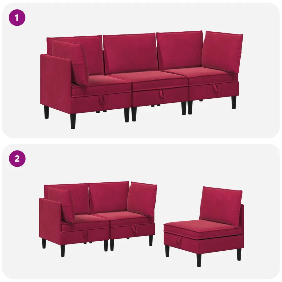 Ensemble de meubles pour le salon 3 pcs Bordeaux Velours - 8