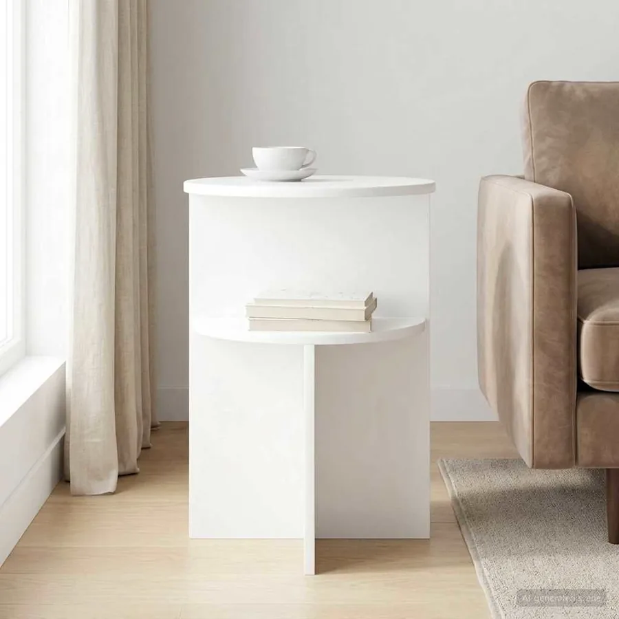 Table d'appoint Blanc brillant Ø 39,5 x 55 cm Bois d'ingénierie