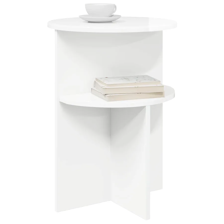Table d'appoint Blanc brillant Ø 39,5 x 55 cm Bois d'ingénierie - 3