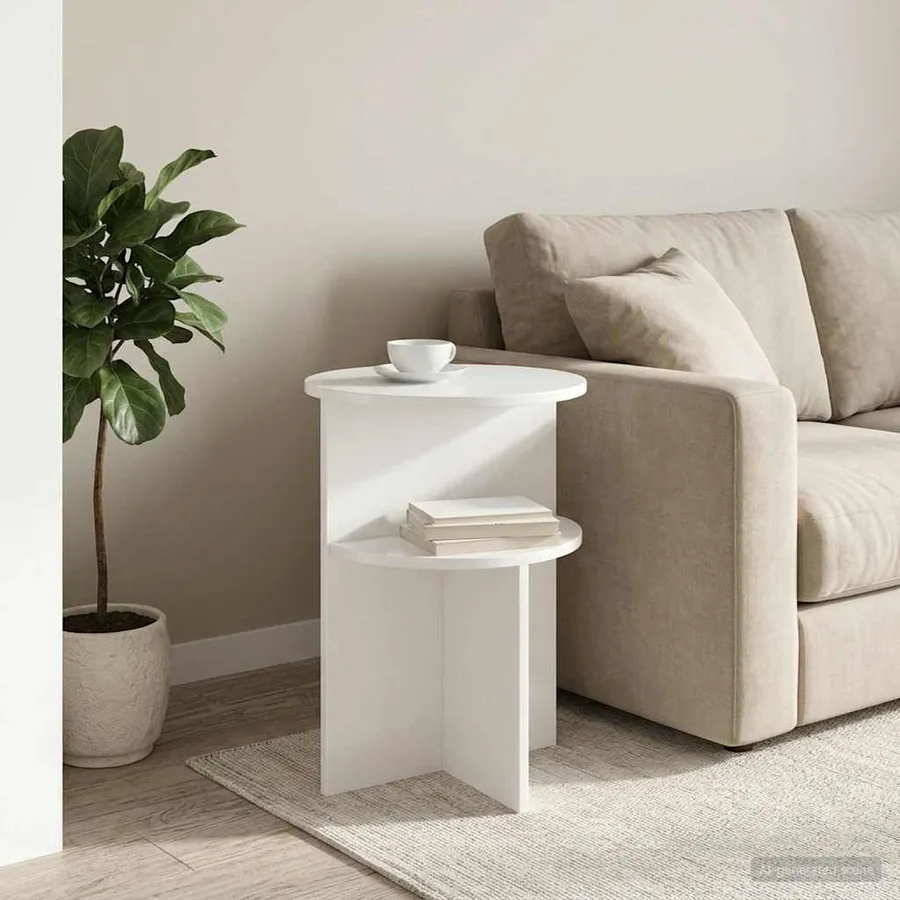 Table d'appoint Blanc brillant Ø 39,5 x 55 cm Bois d'ingénierie - 4