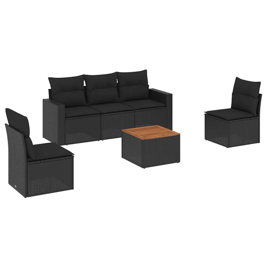 Salon de jardin 6 pcs avec coussins noir résine tressée - 2